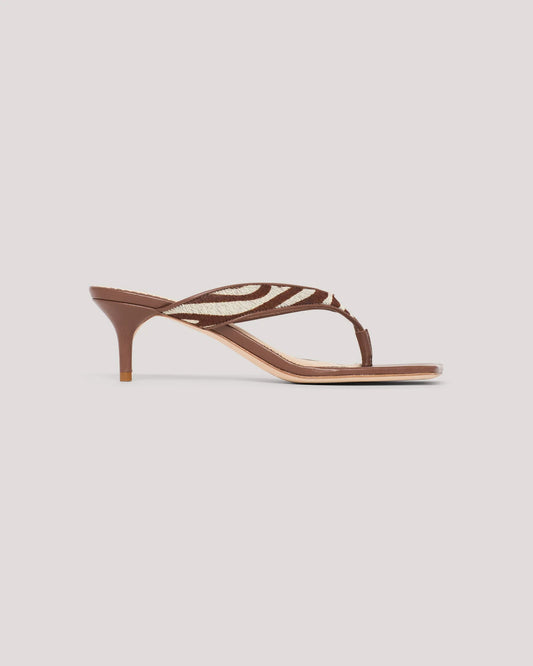Frankie Zebra Haircalf Kitten Heel Sandal Darksepia/Ivory - Cinq à Sept