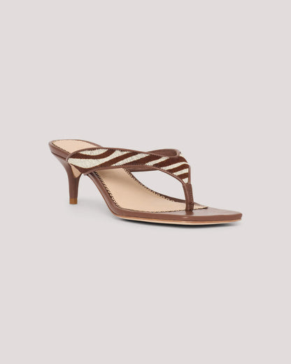 Frankie Zebra Haircalf Kitten Heel Sandal Darksepia/Ivory - Cinq à Sept