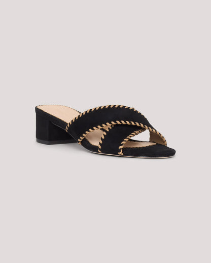 Amanda Criss Cross Suede Sandal Black/Brown Sugar - Cinq à Sept