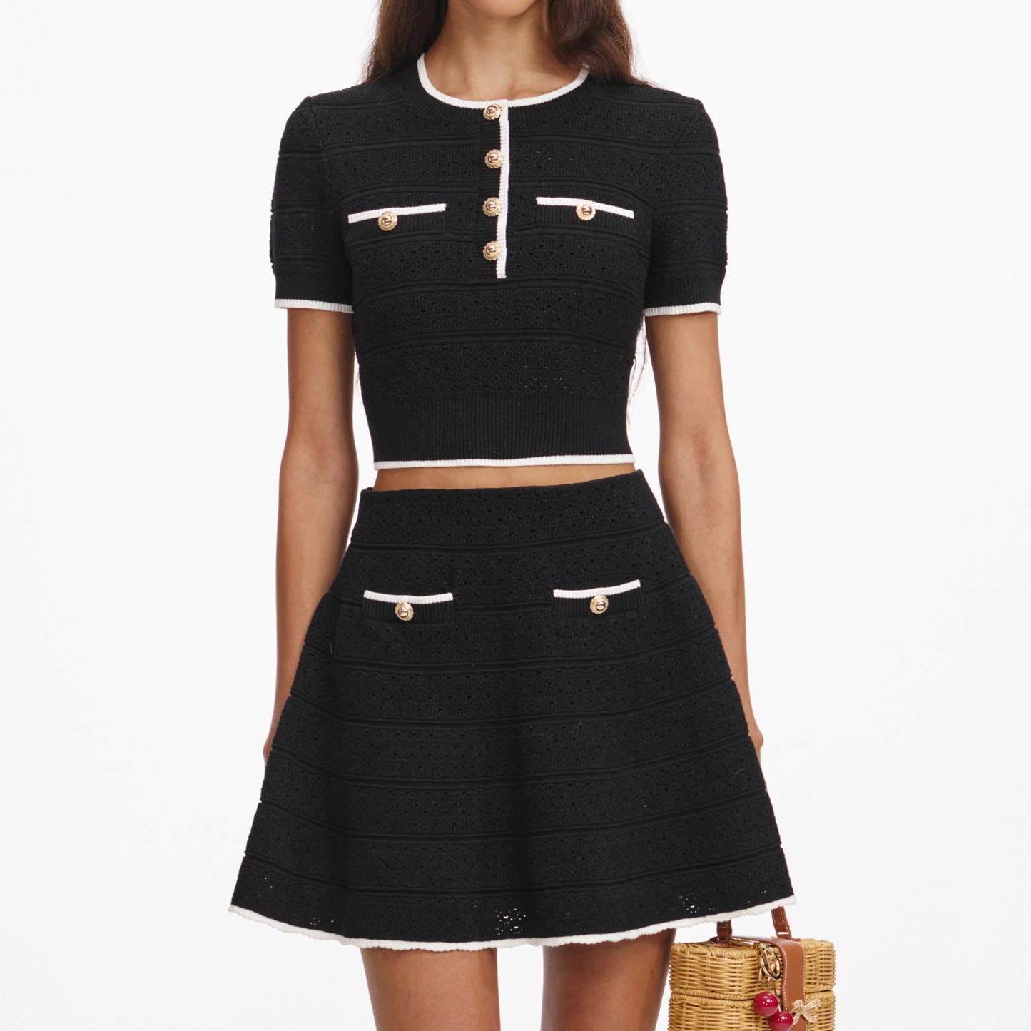 Pointelle Knit Mini Skirt Black - Self-Portrait