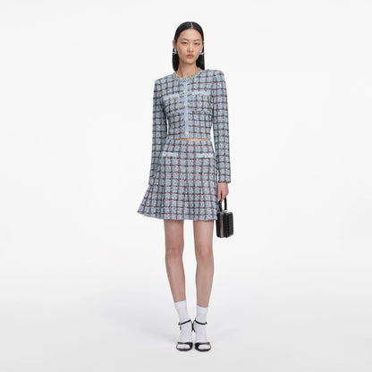 Blue Check Knit Cardigan - Self-Portrait