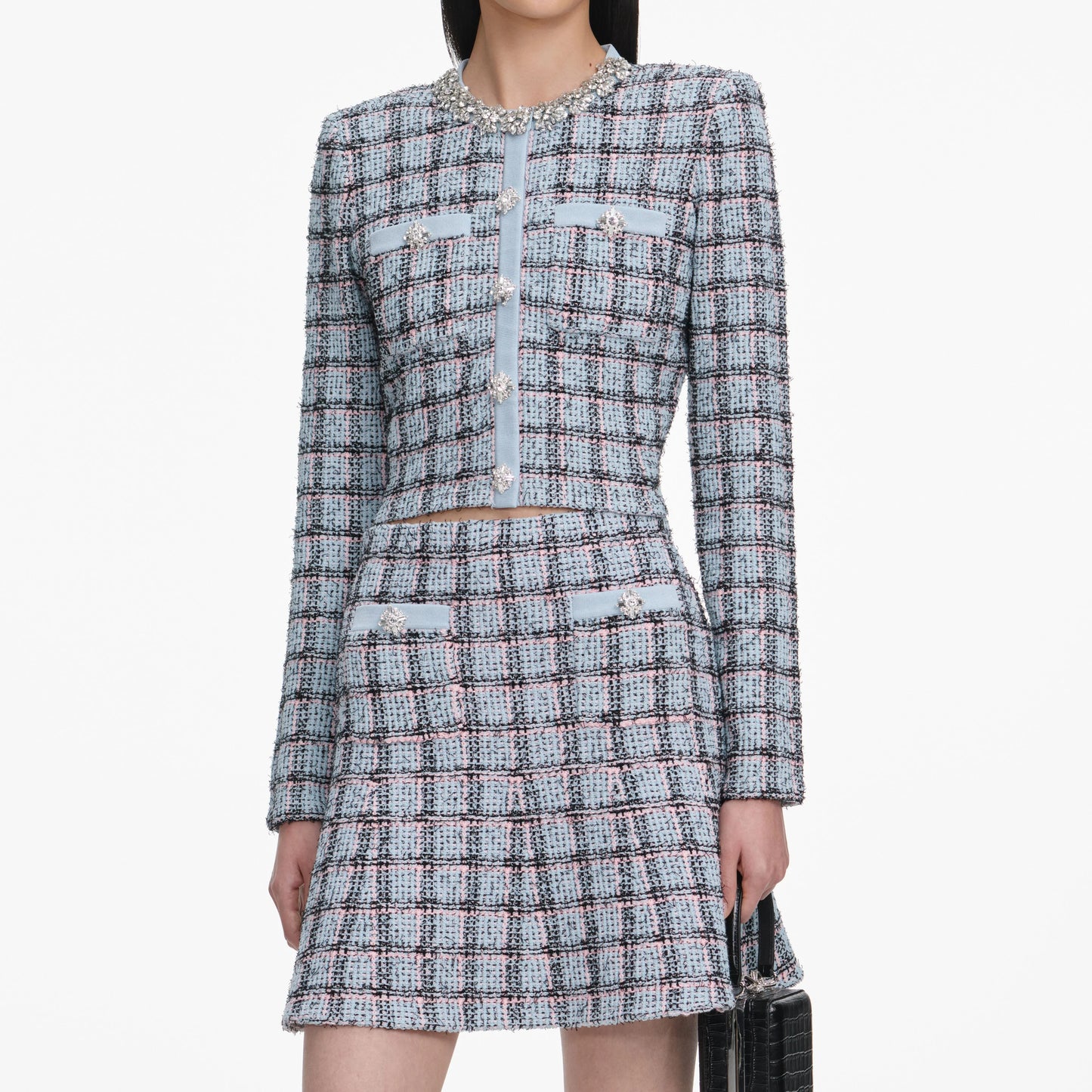 Blue Check Knit Mini Skirt - Self-Portrait