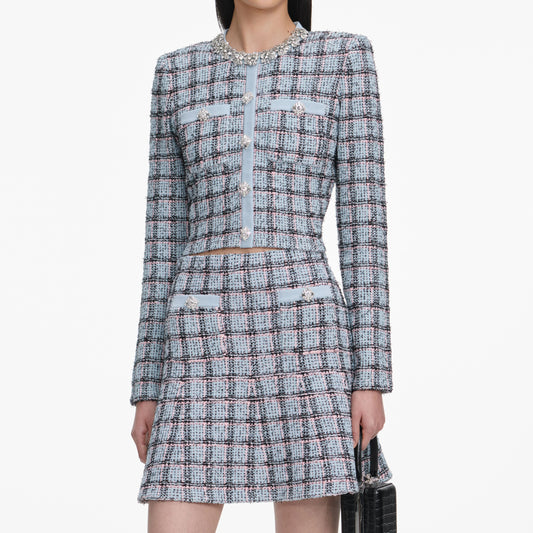 Blue Check Knit Mini Skirt - Self-Portrait