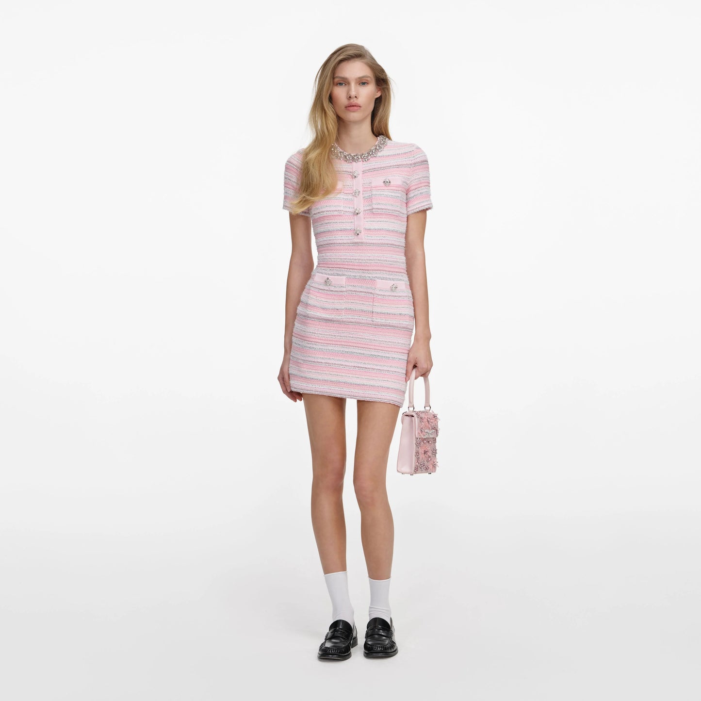 Textured Knit Mini Dress Pink - Self-Portrait
