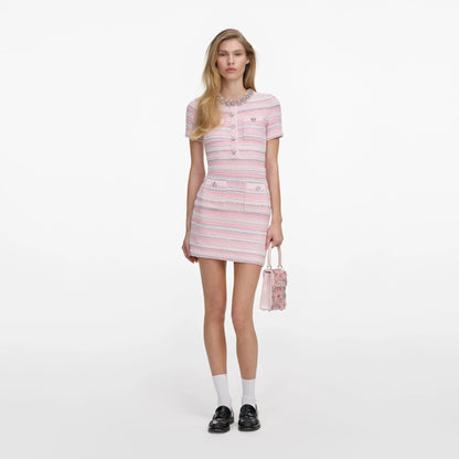 Textured Knit Mini Dress Pink - Self-Portrait