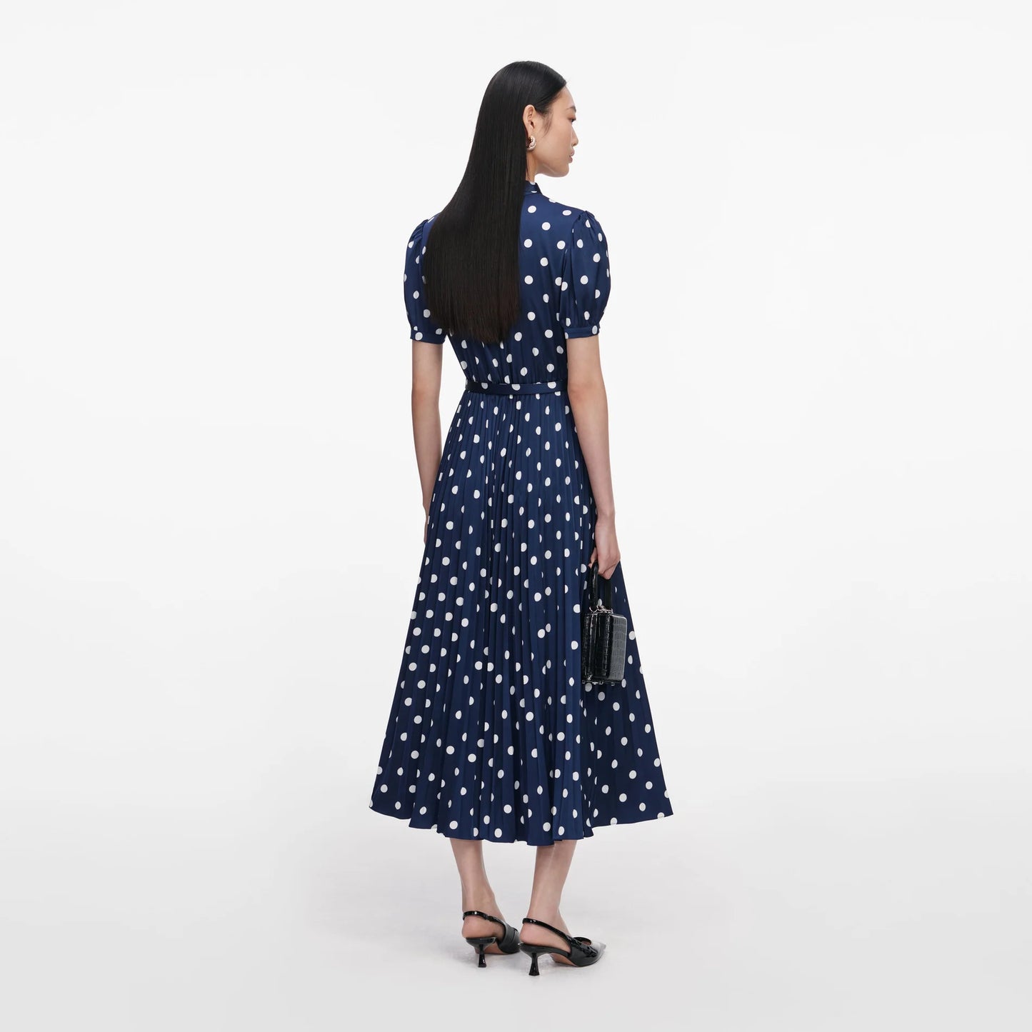 Polka Dot Satin Midi Dress Navy - Self-Portrait