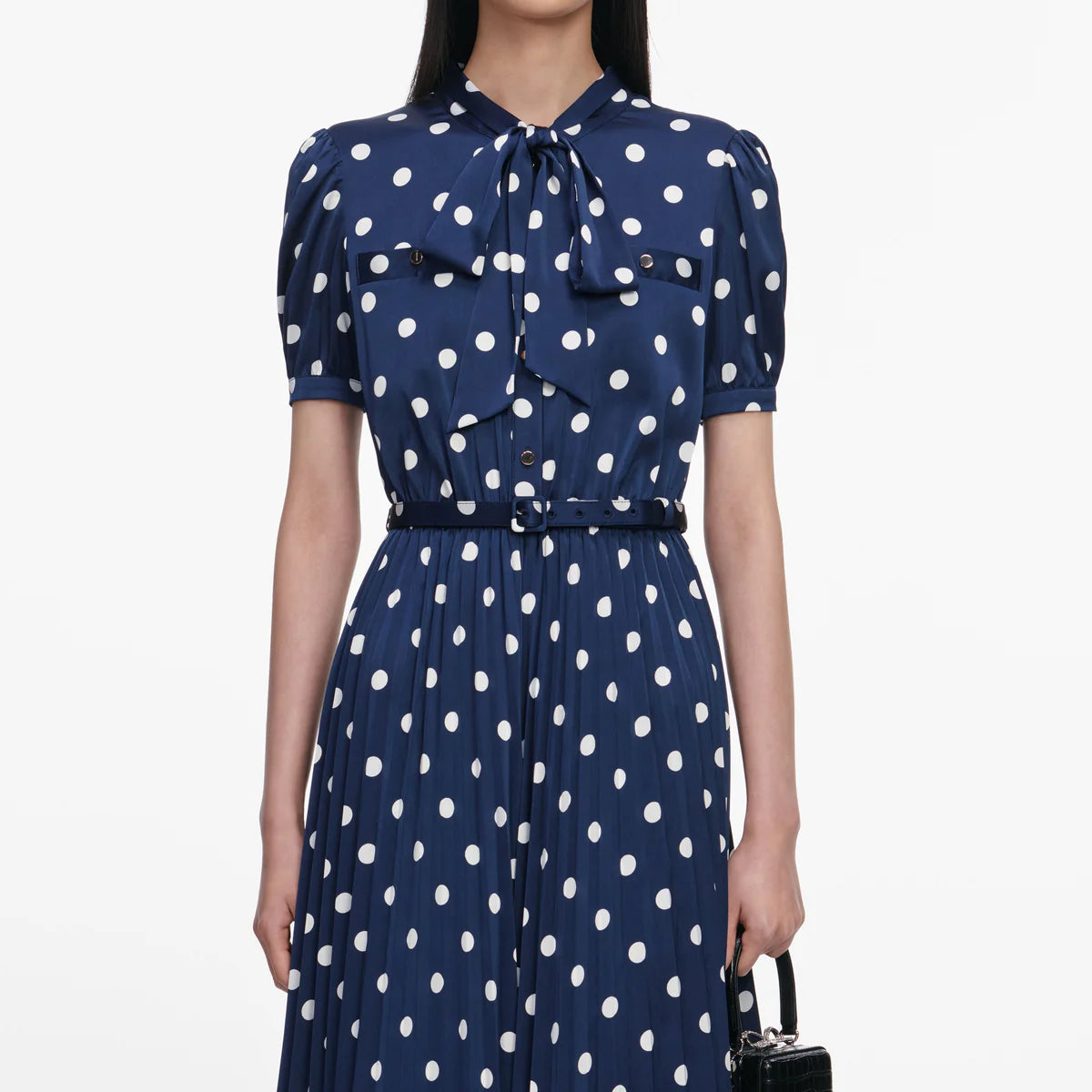 Polka Dot Satin Midi Dress Navy - Self-Portrait