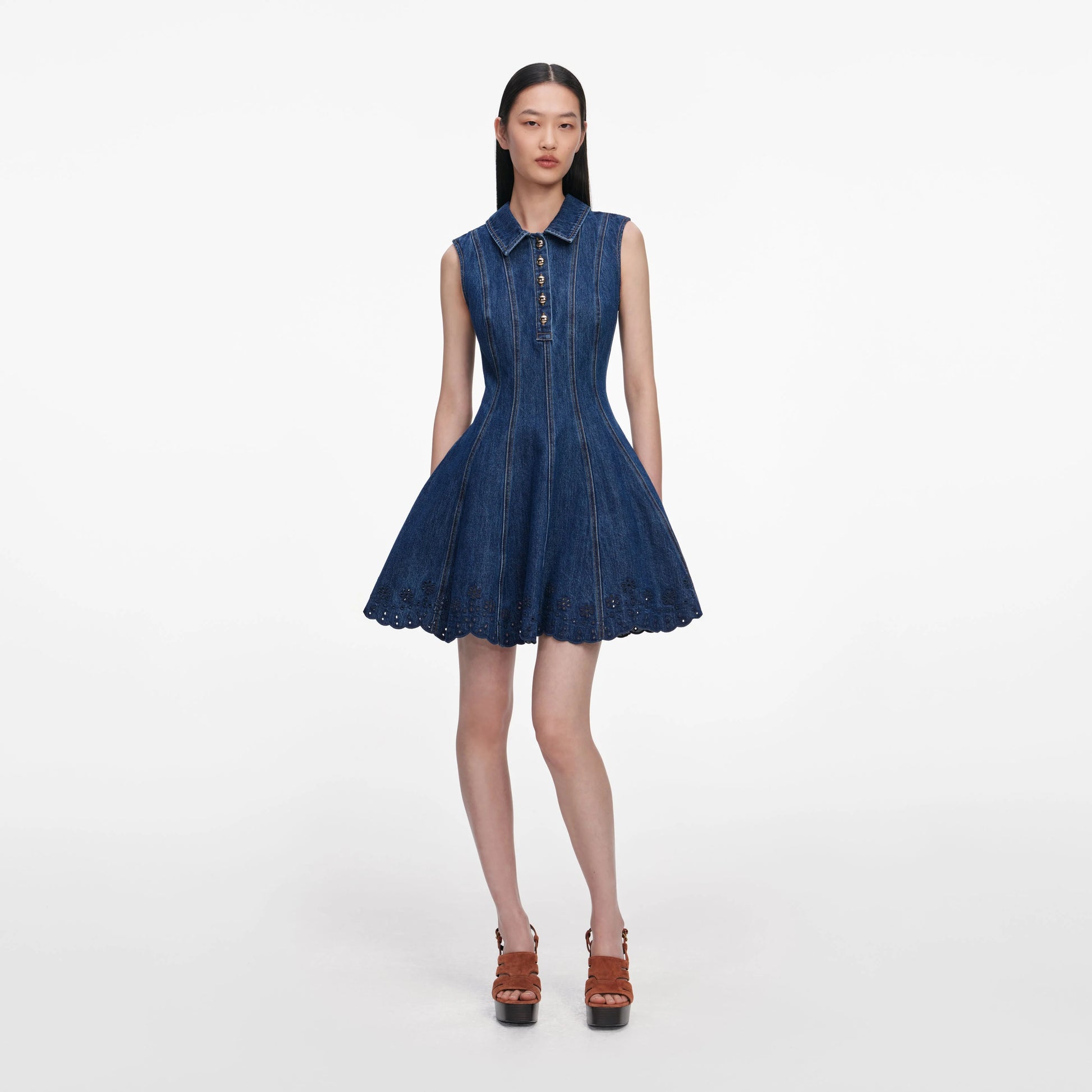broderie mini dress Denim Broderie Mini Dress Blue