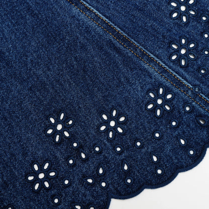 Denim Broderie Mini Dress Blue - Self-Portrait
