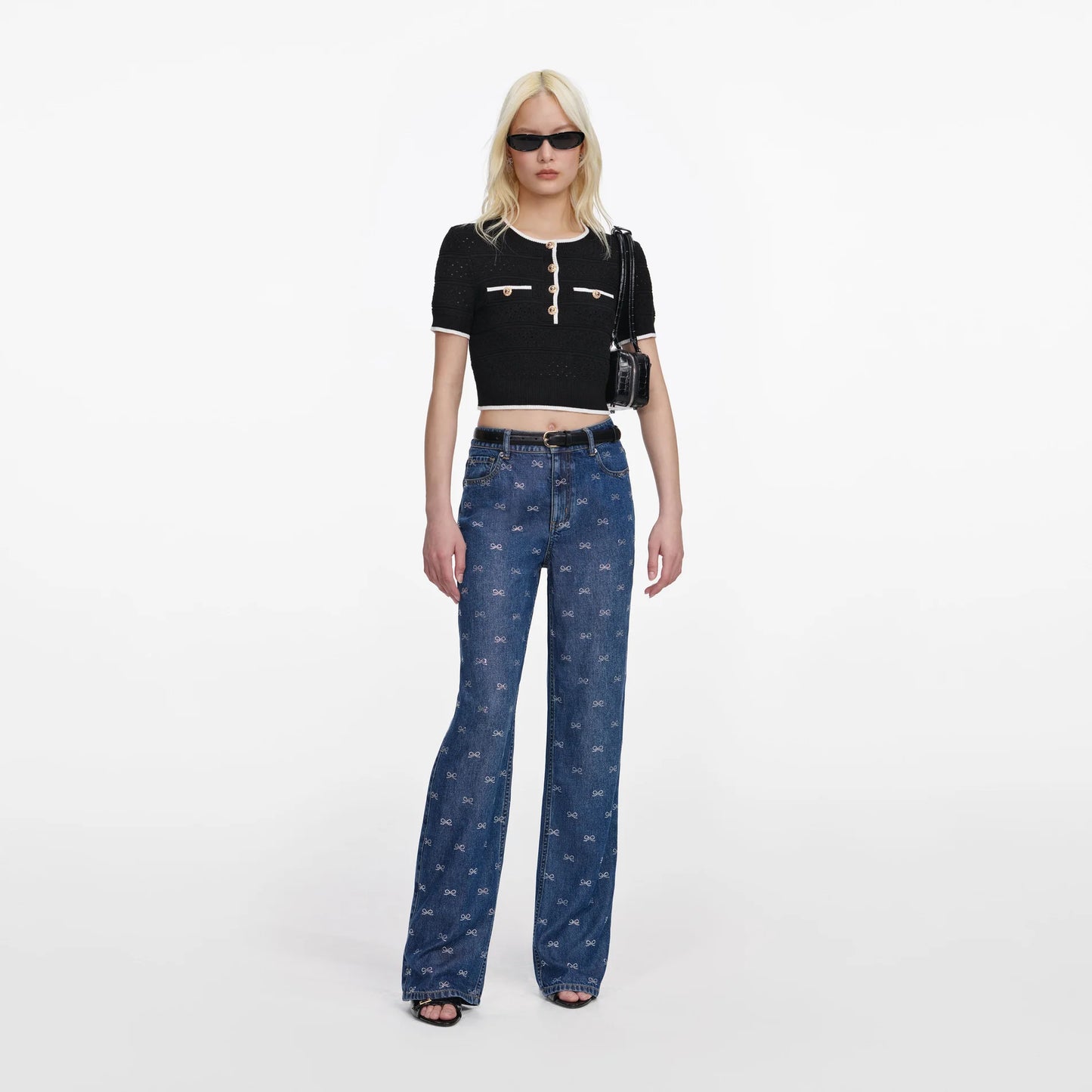 Pointelle Knit Top Black - Self-Portrait