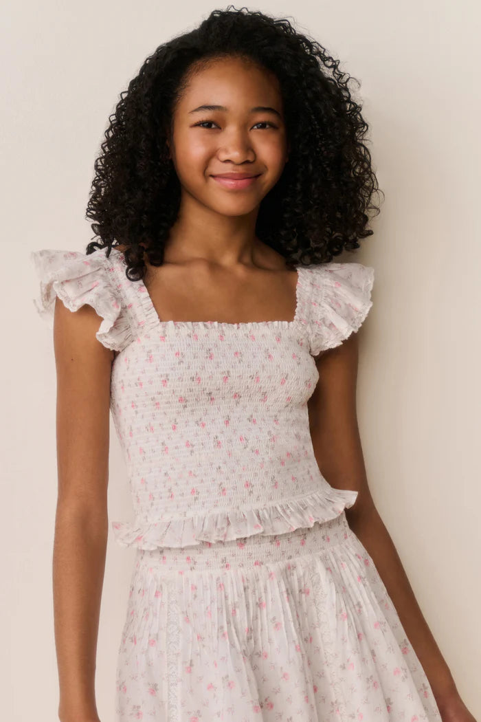 Tween Jeanna Floral Cotton Top Sunwashed Ivory - LoveShackFancy