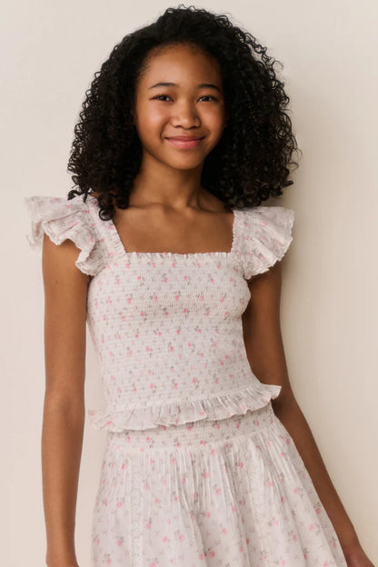 Tween Jeanna Floral Cotton Top Sunwashed Ivory - LoveShackFancy