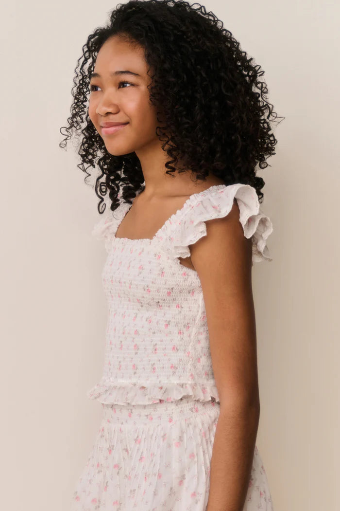 Tween Jeanna Floral Cotton Top Sunwashed Ivory - LoveShackFancy
