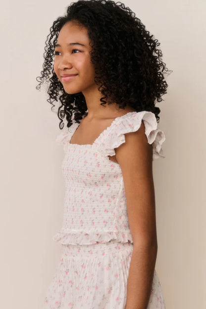 Tween Jeanna Floral Cotton Top Sunwashed Ivory - LoveShackFancy