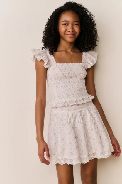 Tween Solena Floral Cotton Skirt Sunwashed Ivory - LoveShackFancy