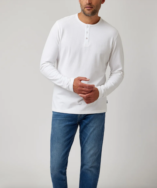 Solid Three Button Henley White - Stone Rose