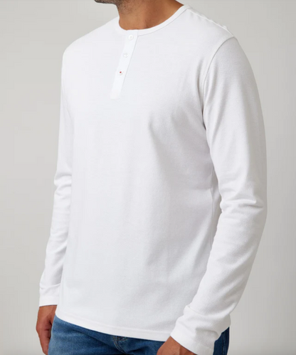 Solid Three Button Henley White - Stone Rose