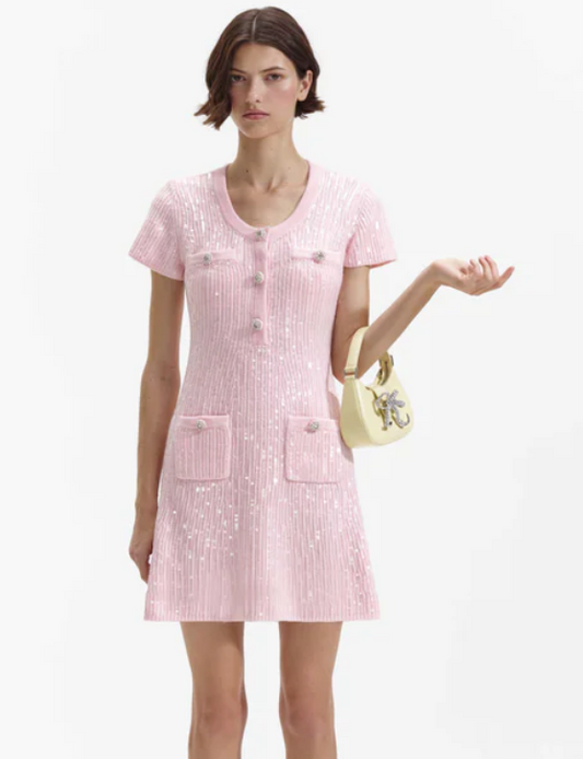 Sequin Knit Mini Dress Pink - Self Portrait