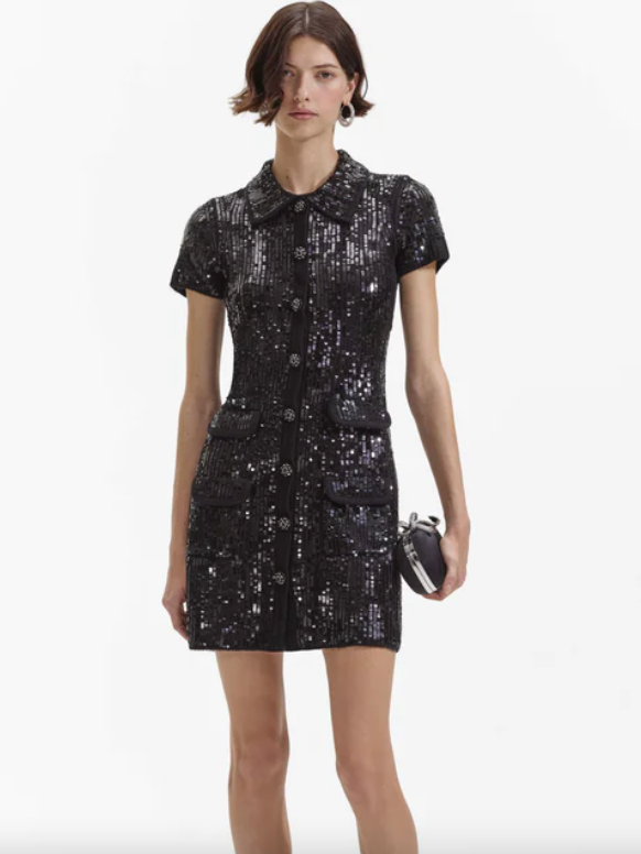 Knit Sequin Mini Dress Black