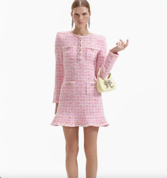 Check Knit Mini Dress Pink - Self Portrait