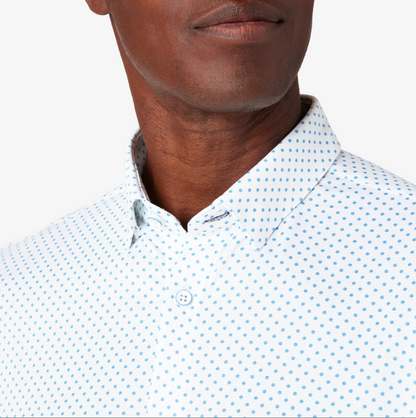 Halyard SS Dress Shirt Cyan Enlarged Dot - Mizzen + Main