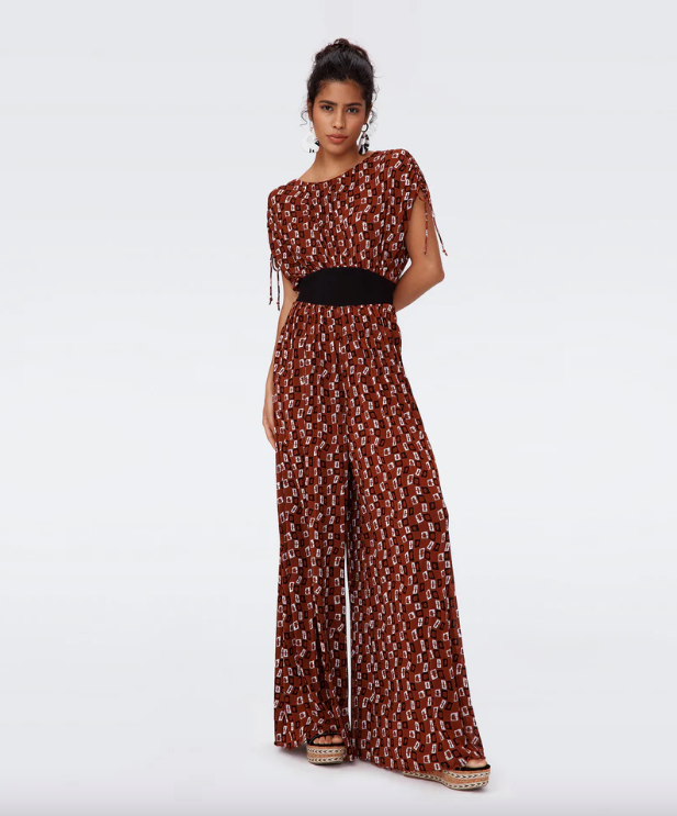 Andra Mesh Jumpsuit Tiny Chain Spots Brown - Diane Von Furstenberg