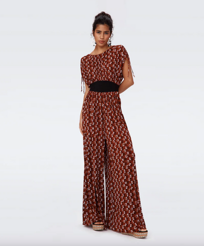 Andra Mesh Jumpsuit Tiny Chain Spots Brown - Diane Von Furstenberg