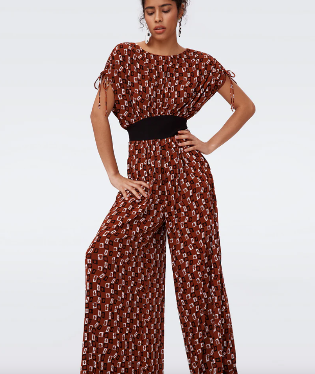 Andra Mesh Jumpsuit Tiny Chain Spots Brown - Diane Von Furstenberg