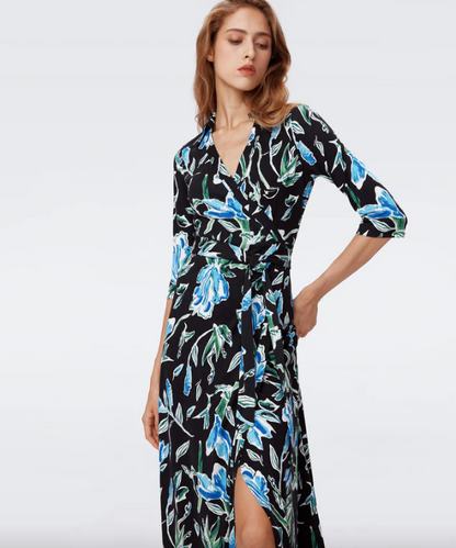 Abigail Silk Jersey Maxi Wrap Dress Huge Tulip Fields Blue - Diane Von Furstenberg