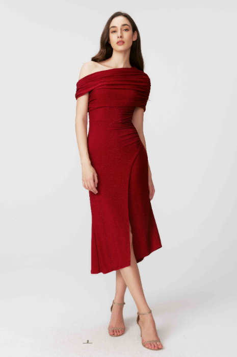 Agustin Midi Dress Metallic Red - Diane Von Furstenberg