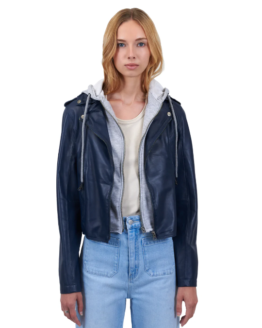 Molly Burnished Leather Jacket Indigo - Jakett