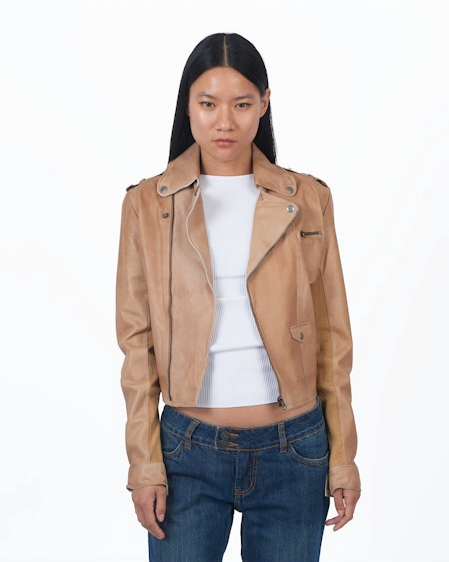 Piper Patina Leather Jacket Au Lait - Jakett