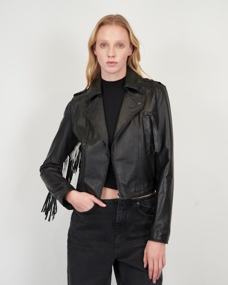 Tina Washed Leather Jacket Black - Jakett