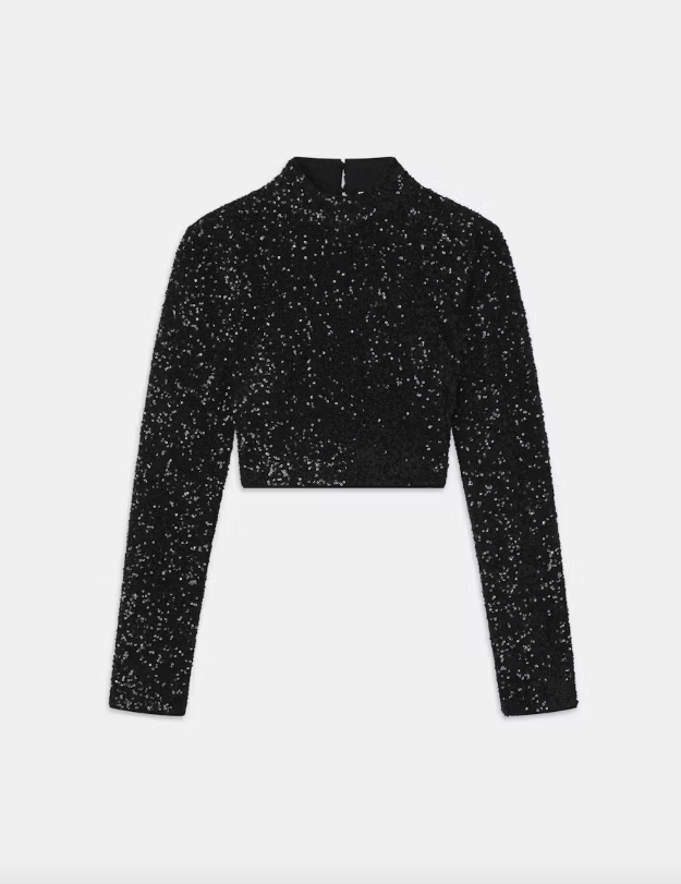 Cropped Sequin Top Black - Frame