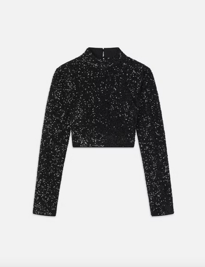 Cropped Sequin Top Black - Frame