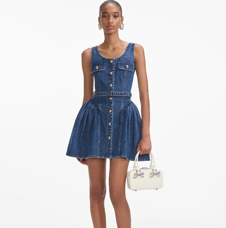 Flared Denim Mini Dress Blue - Self-Portrait