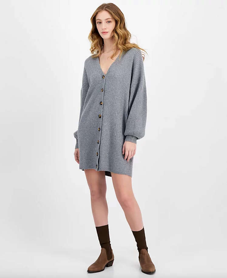 Vhari Ribbed Button Down Dress Medium Grey Melange - French Connection