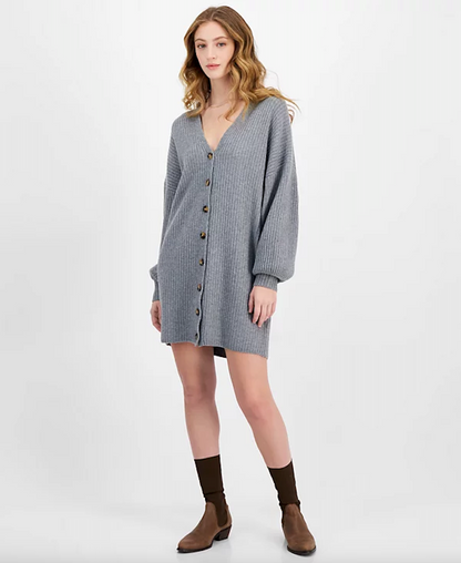 Vhari Ribbed Button Down Dress Medium Grey Melange - French Connection