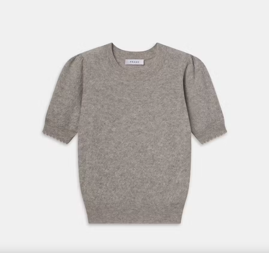 Pointelle Puff Sleeve Sweater Light Heather Grey - Frame