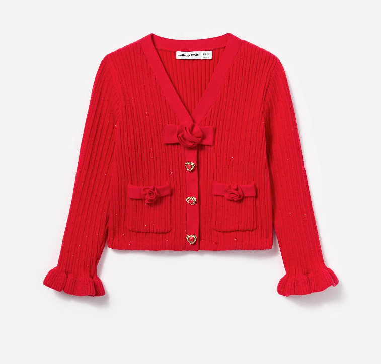 Girls Ribbed Knit Cardigan Red - Self-Portrait