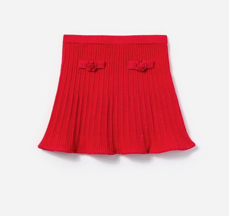 Girls Ribbed Knit Skirt Red - Self-Portrait