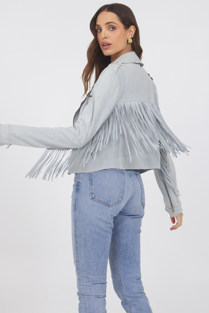Tina Washed Suede Jacket Sky - Jakett