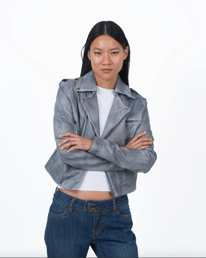 Piper Patina Leather Jacket Steel - Jakett