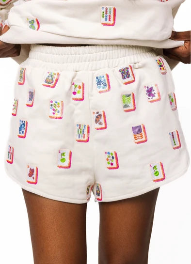Mahjong Tiles Short Beige Multi - Queen Of Sparkles