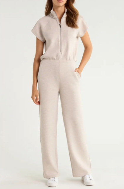 Airessentials Pintuck Half Zip Jumpsuit Bone Heather - SPANX