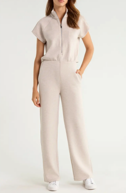 Airessentials Pintuck Half Zip Jumpsuit Bone Heather - SPANX
