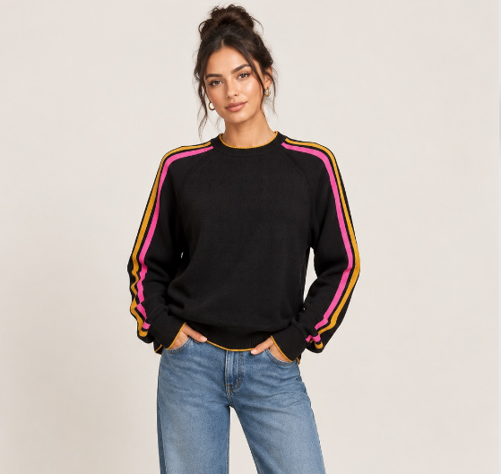 Gradient Ski Crew Neck Jumper Black - Brodie Cashmere