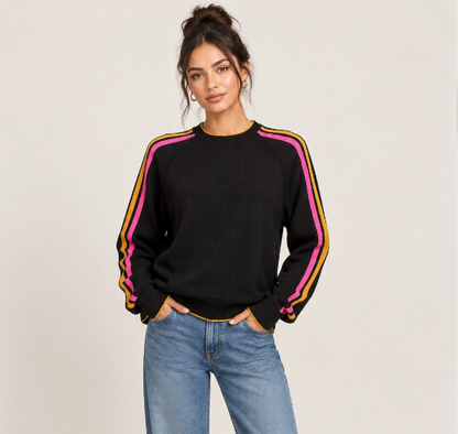 Gradient Ski Crew Neck Jumper Black - Brodie Cashmere