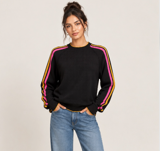 Gradient Ski Crew Neck Jumper Black - Brodie Cashmere
