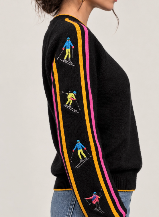 Gradient Ski Crew Neck Jumper Black - Brodie Cashmere